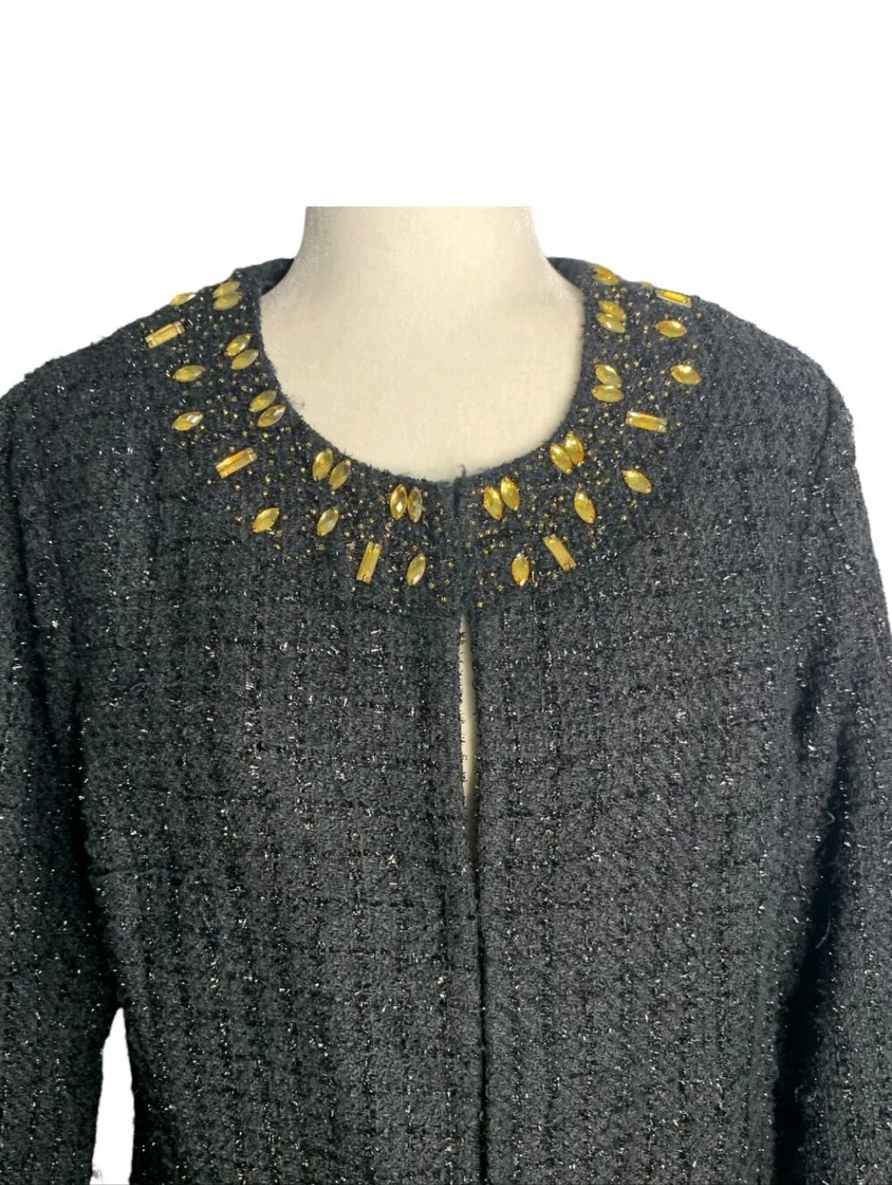 Chico's Black Bouclé Beaded Jacket with Metallic Accents Sz XL US 16 Size 3 - Picture 5 of 10